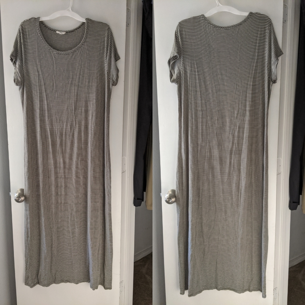 Pimc grey white striped maxi knit T shirt dress 3X